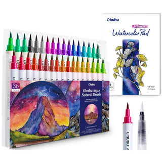  Professional Watercolor Brush Markers Pen 24 Colors of Ohuhu,  Water Based Drawing Marker Brushes W/A Blending Aqua Pen, Water Soluble for  Adult Coloring Books Comic Calligraphy : Arts, Crafts 