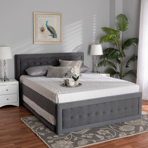 Stella Crystal Tufted White Modern Bed with Upholstered Headboard