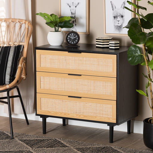 Jonesy Mid Century Beige Linen Upholstered 6 Drawer Dresser