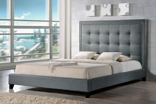 Stella Crystal Tufted White Modern Bed with Upholstered Headboard