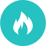 Blue-green circle with white fire symbol