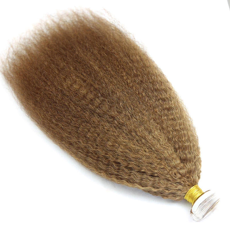 Honey Brown Kinky Straight Tape In HBL Hair Extensions 18” Natural 