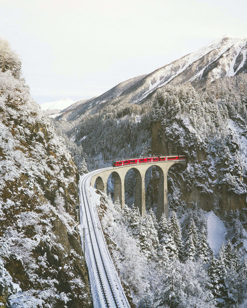Switzerland train line viaduct in Winter