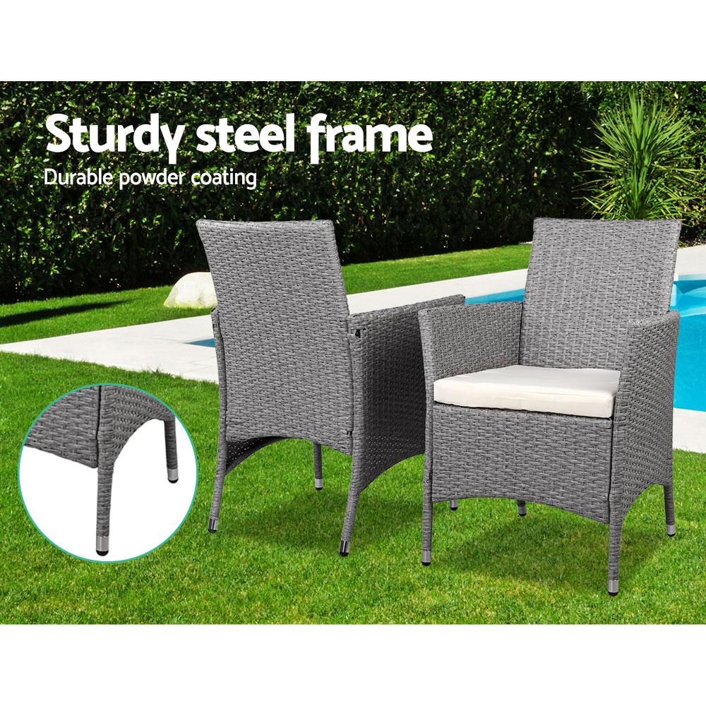 3 Piece Wicker Outdoor Chair Side Table Furniture Set - GreyFS FreeShip