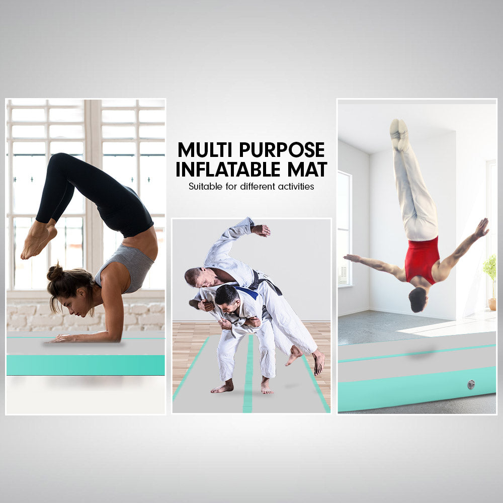 7m x 1m Air Track Inflatable Gymnastics Mat Tumbling - Grey Green
