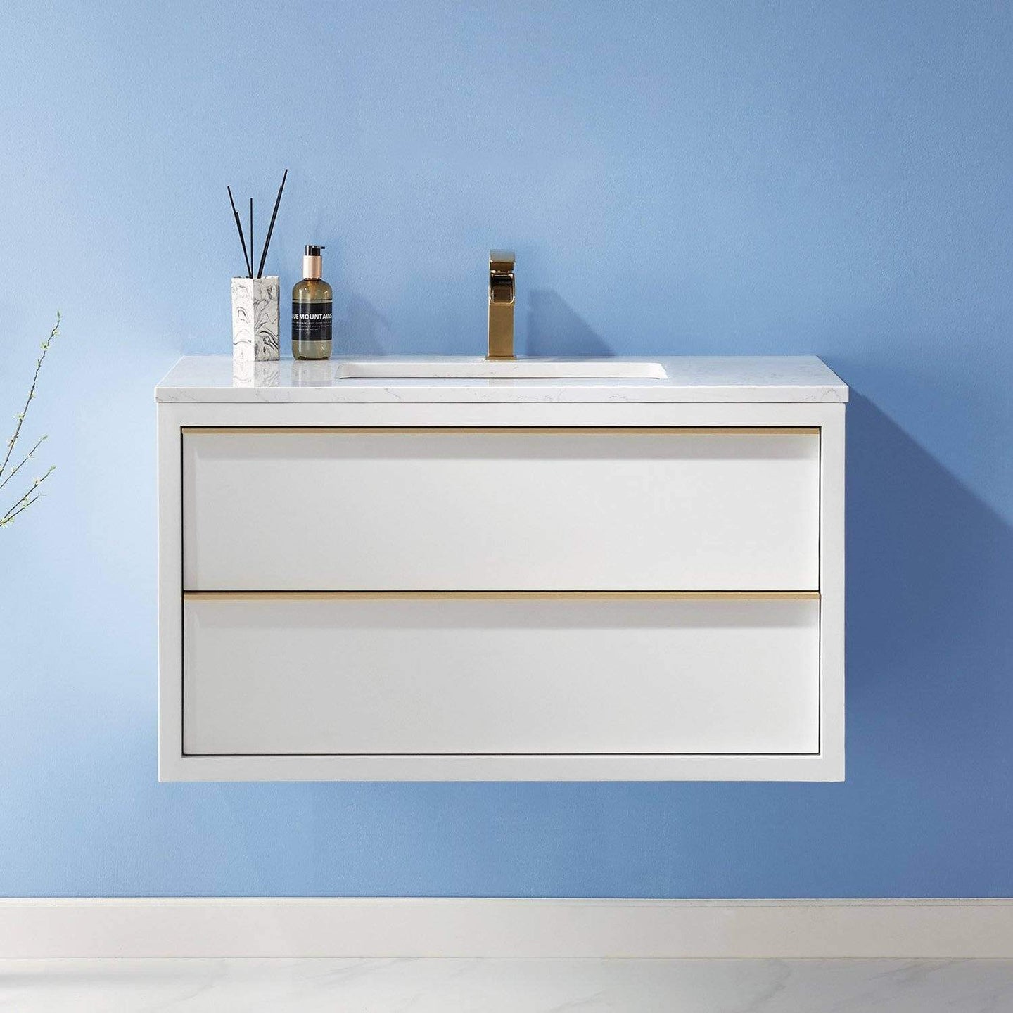 Altair Morgan 36 Inch Single Bathroom Vanity with Composite Carrara White Stone Countertop-Altair Design-