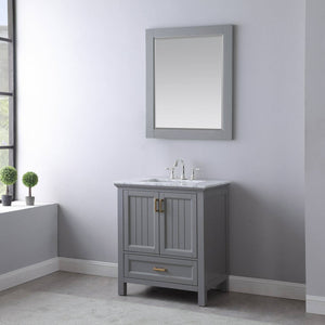 Altair 538030-GR-CA Isla 30 Inch Single Bathroom Vanity Set with Carrara White Marble Countertop and Mirror, Gray-Altair-