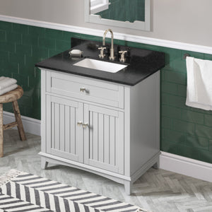 Hardware Resources VKITSAV36GRBGR Savino 36" Freestanding Single Bathroom Vanity with Countertop and Rectangular Sink in Grey With Finish: Black Granite