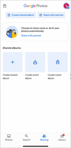 Google Photos also has an entire section devoted to sharing with others. You can create a shared album that has multiple people contributing photos from their own separate devices. Common uses for a shared album include a special event or vacation.