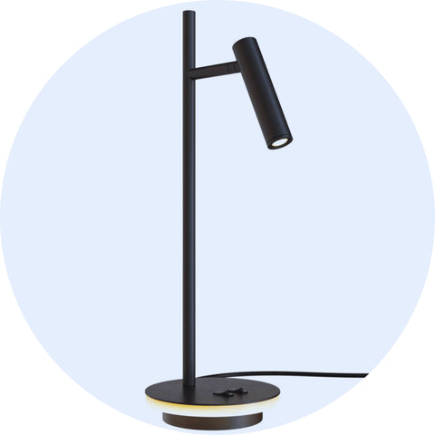Une Lampe de Bureau simple et fine, de couleur noire.