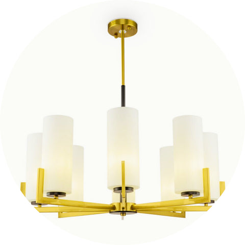 Un lustre d'inspiration art-deco moderne avec 8 sources lumineuses