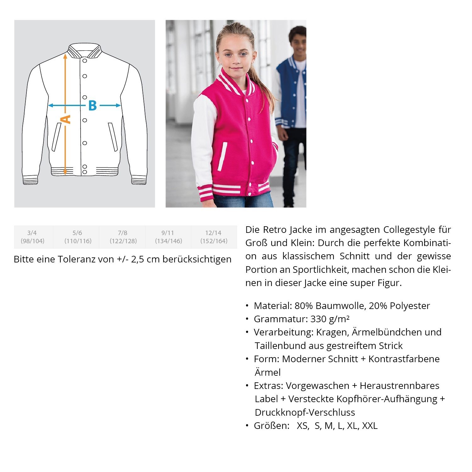 Größentabelle Kinder Collage Jacke