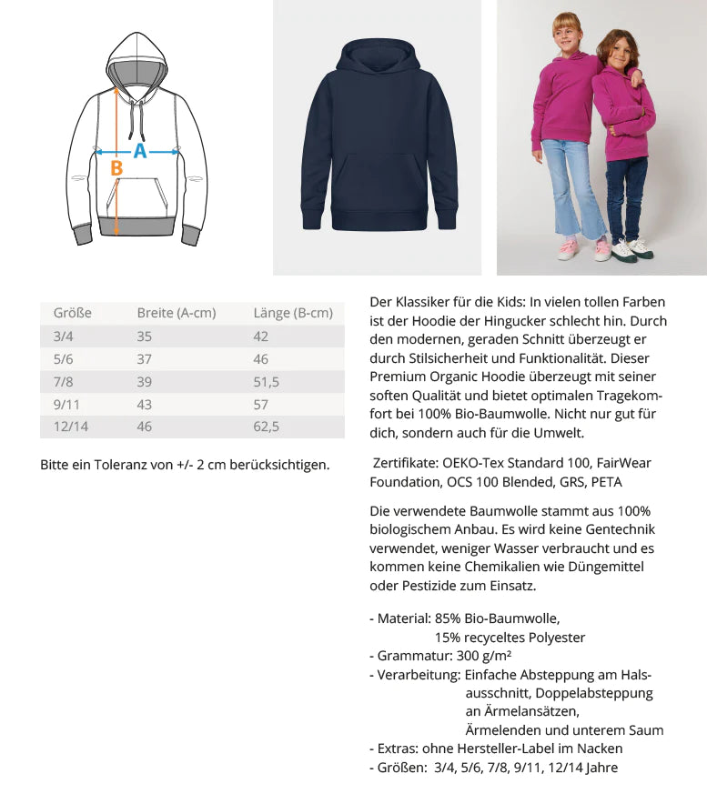 Größentabelle Kinder Hoodie Organic IYBF