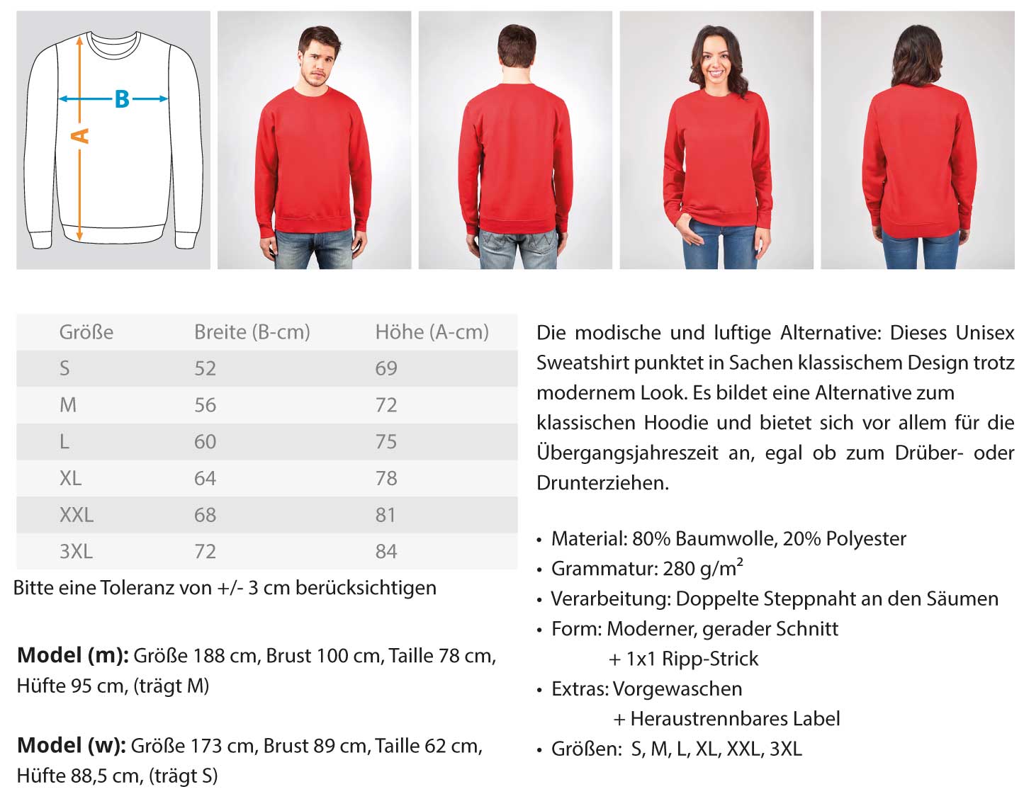 Größentabelle Sweatshirt Unisex IYBF