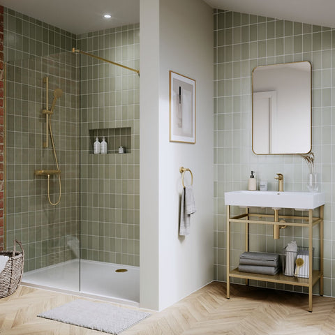 Brushed brass taps, showers and accessories