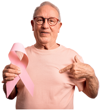 man with breast cance promoting breast cancer aareness