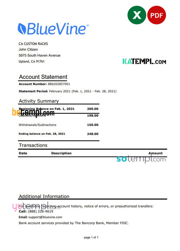 usa-california-bluevine-bank-statement-easy-to-fill-template-in-xls-a