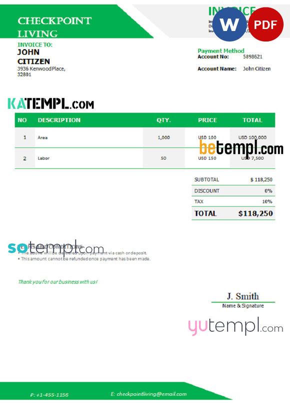 Usa Checkpoint Living Invoice Template In Word And Pdf Format Fully E Katempl 2049