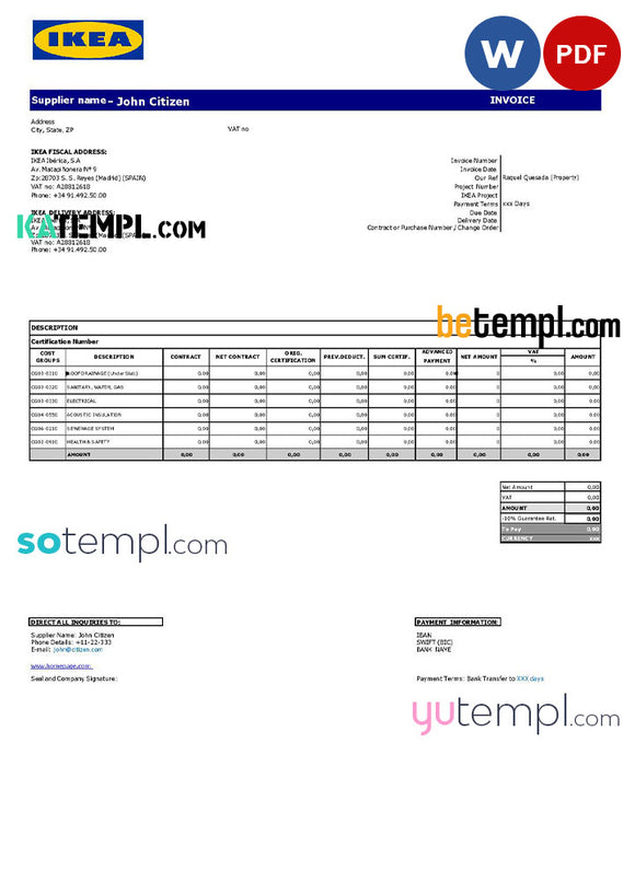 Usa Ikea Invoice Template In Word And Pdf Format Fully Editable Katempl 6921