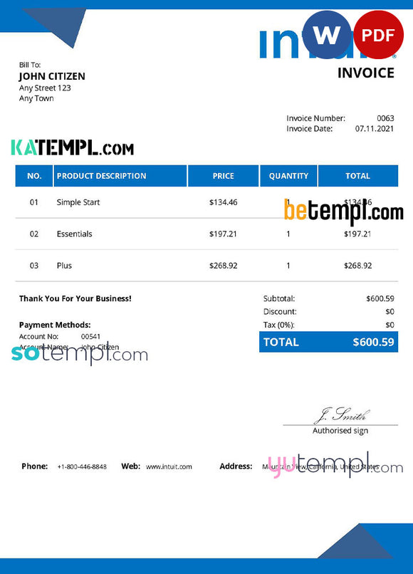 intuit professional invoice template is good for