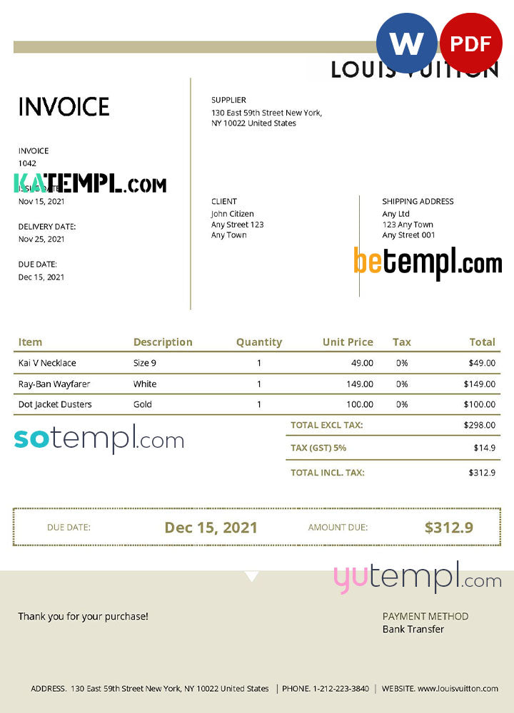 Usa Louis Vuitton Invoice Template In Word And Pdf Format Fully Edita Katempl 1394