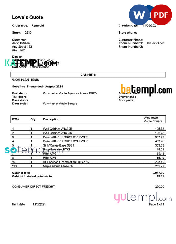 Usa Lowes Invoice Template In Word And Pdf Format Fully Editable