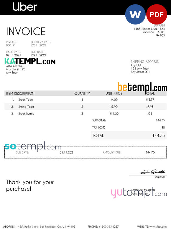 Usa Uber Invoice Template In Word And Pdf Format Fully Editable Katempl 4942