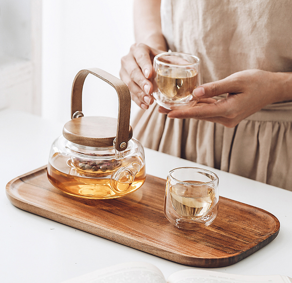 glass teapots, tea set with wooden tray, tea kettle, glass, teapot, heat resistant glass teapot, 