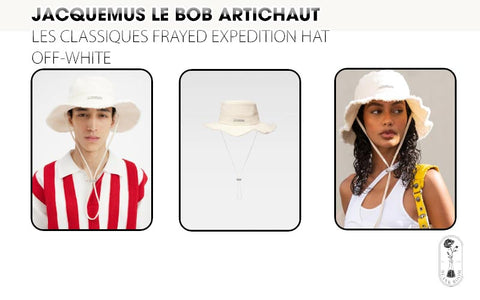 nón jacquemus le bob artichaut frayed expedition hat off-white