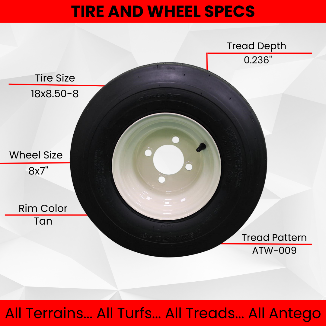 18x8.50-8 with 8x7 Tan Wheel Assembly for Golf Cart and Lawn Mower (Set of 4)