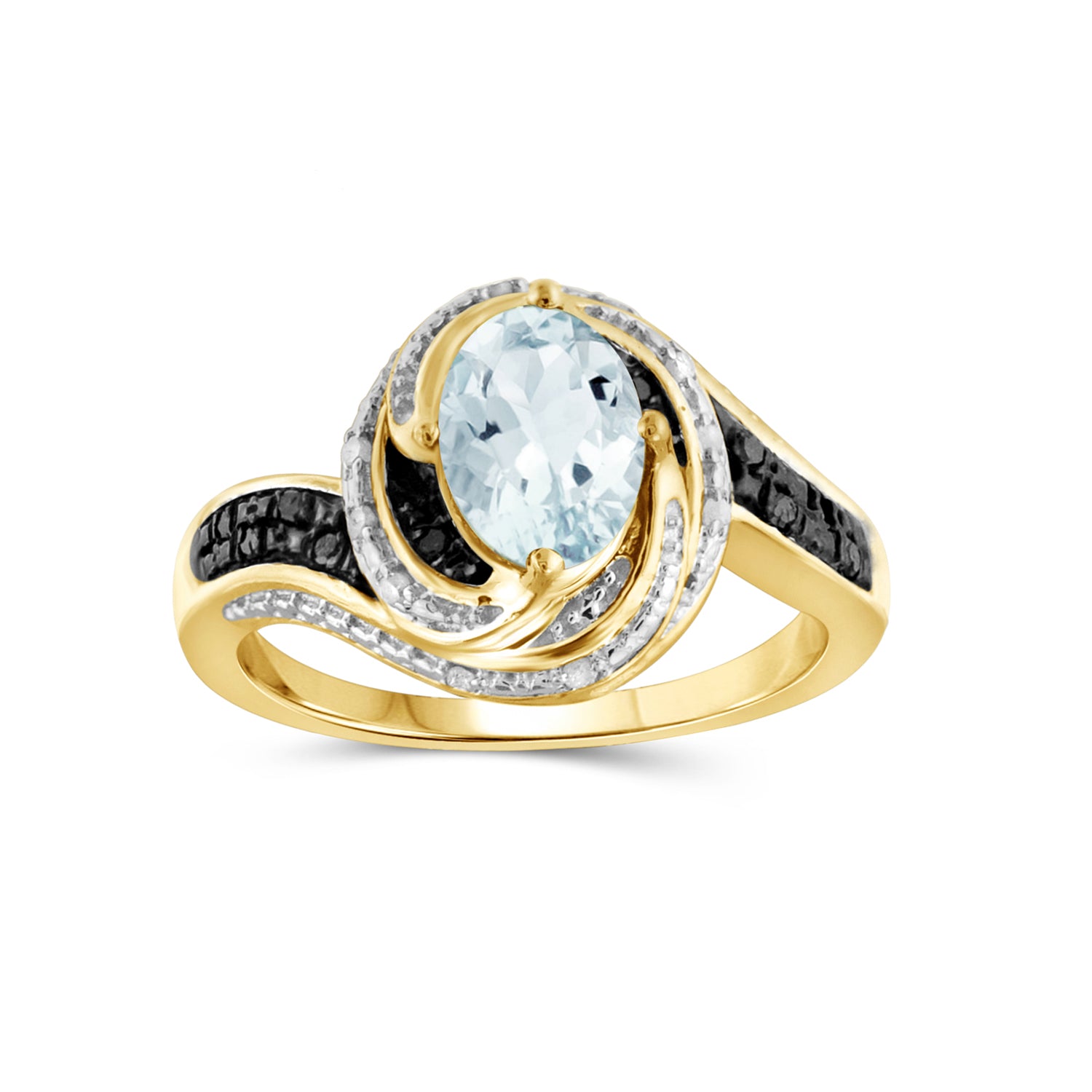 1 1/7 Carat T.G.W. Aquamarine And 1/10 Carat T.W. Black & White Diamond 14K Gold-Plated Ring