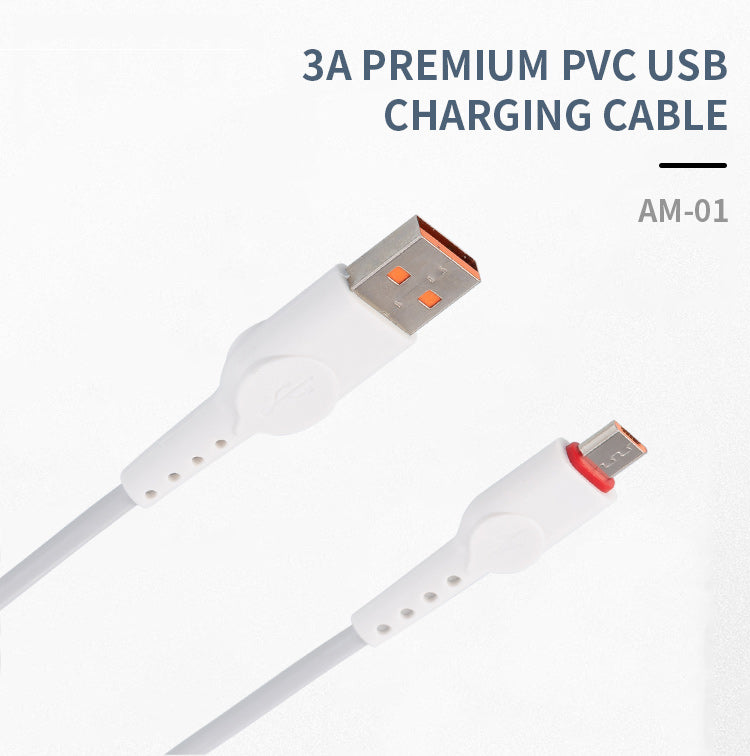 Amaya AM-01 Micro USB Cable 3A Fast Charging Data Cable USB White