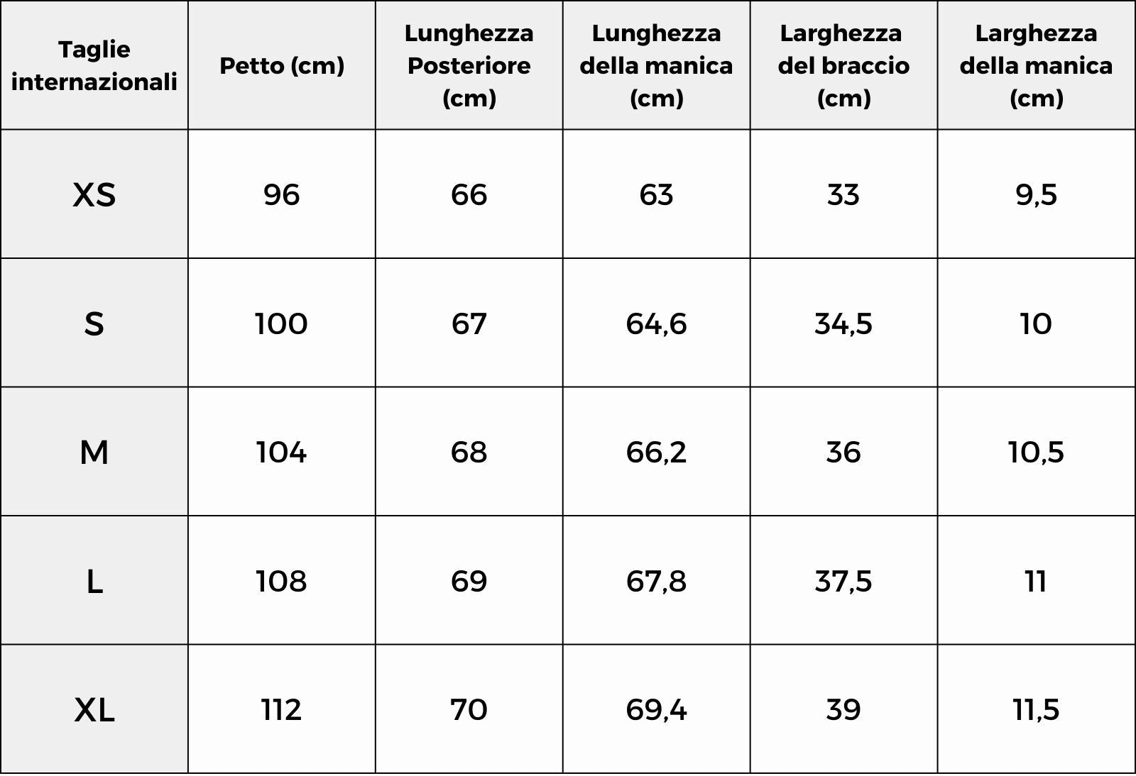 Tabella Taglie M8 212CM