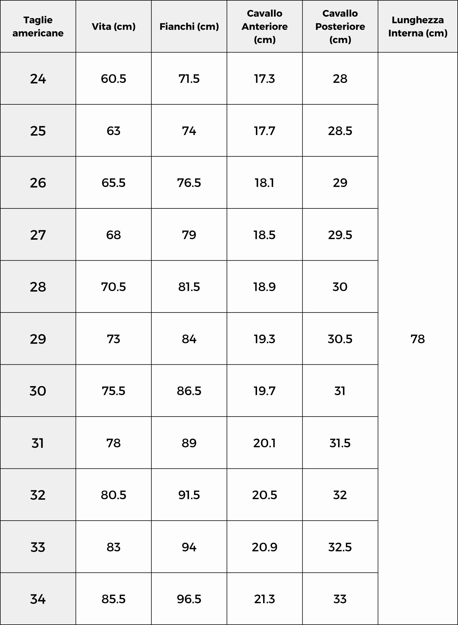 Tabella Taglie NOS SABRINA T1L517 - T1L518