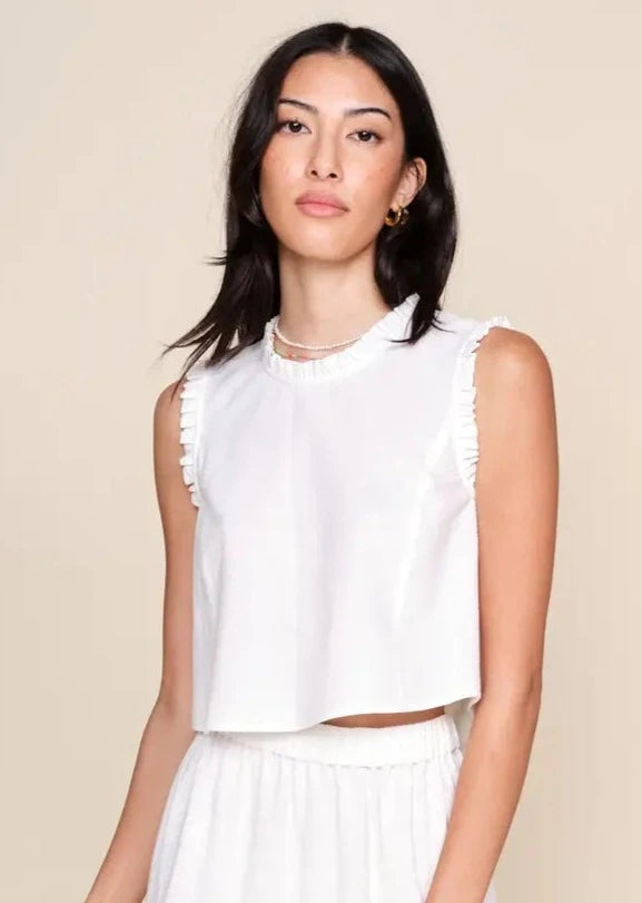Aviana Cropped Ruffle Tank- White **FINAL SALE**