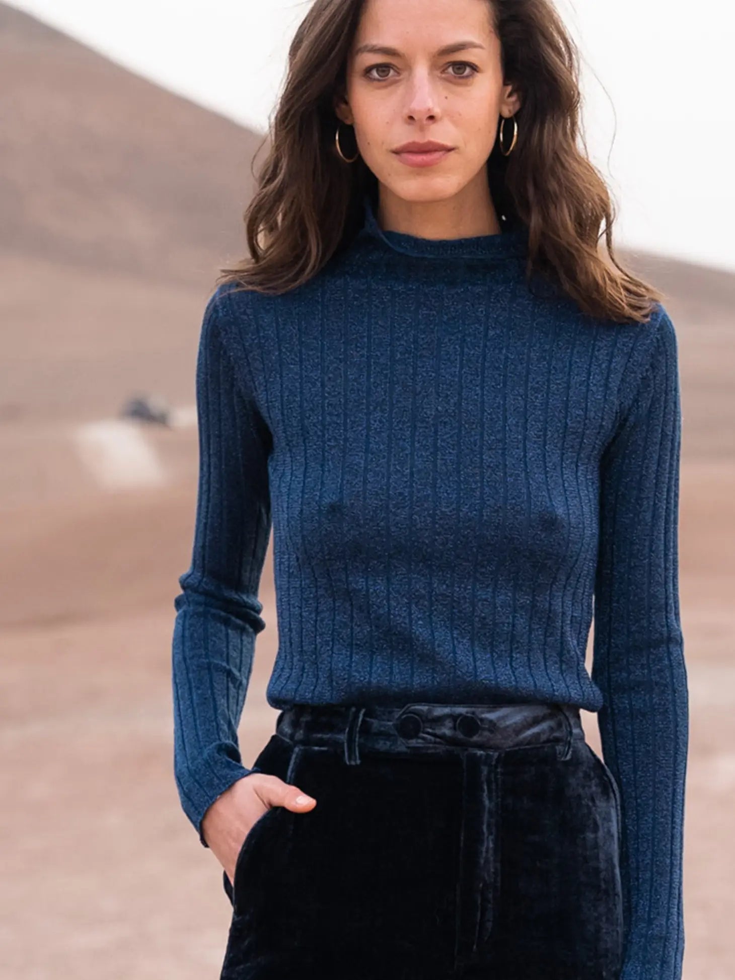 Pistache Lurex High Neck Sweater- Blue **FINAL SALE**