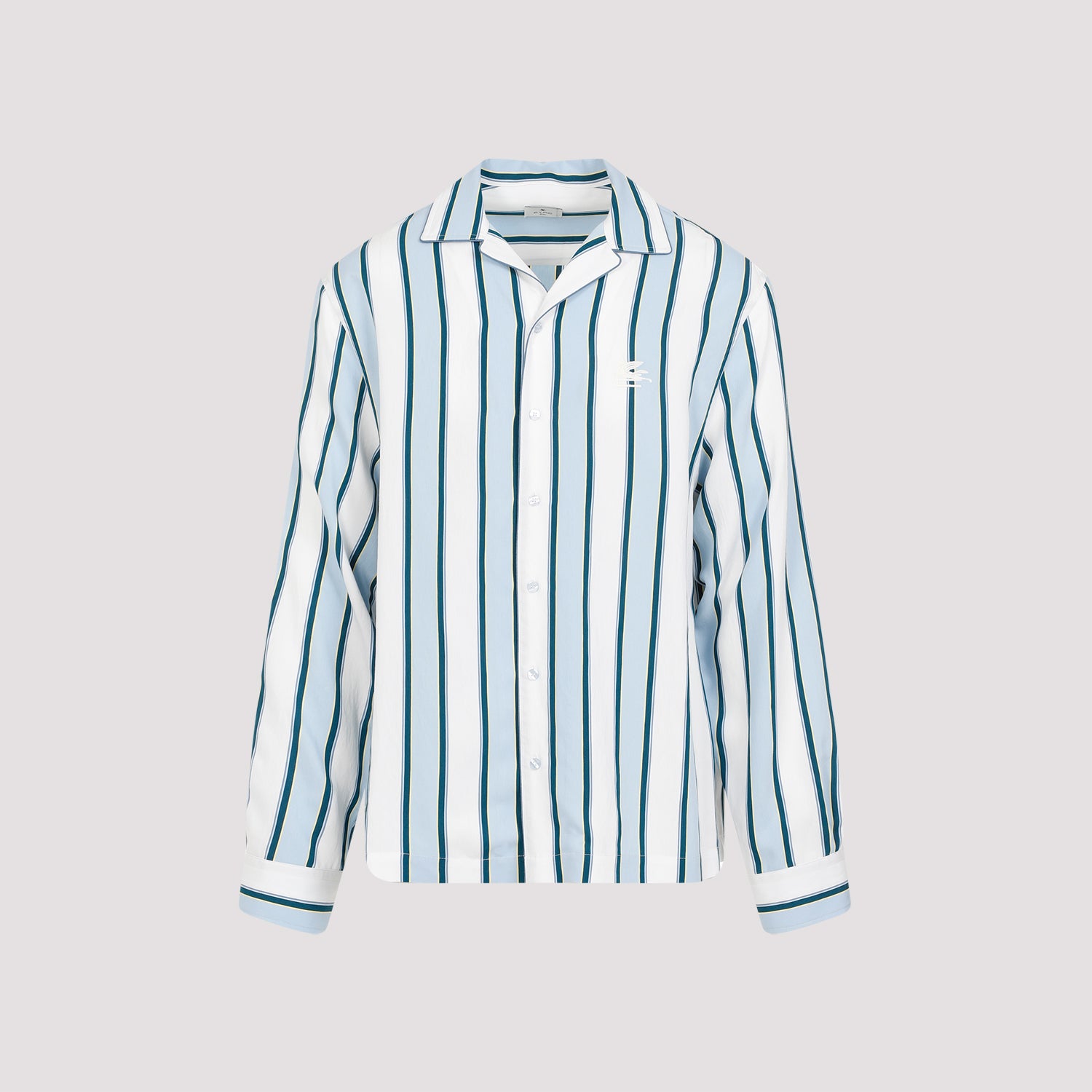 Etro Striped Bowling Viscose Shirt In Blue