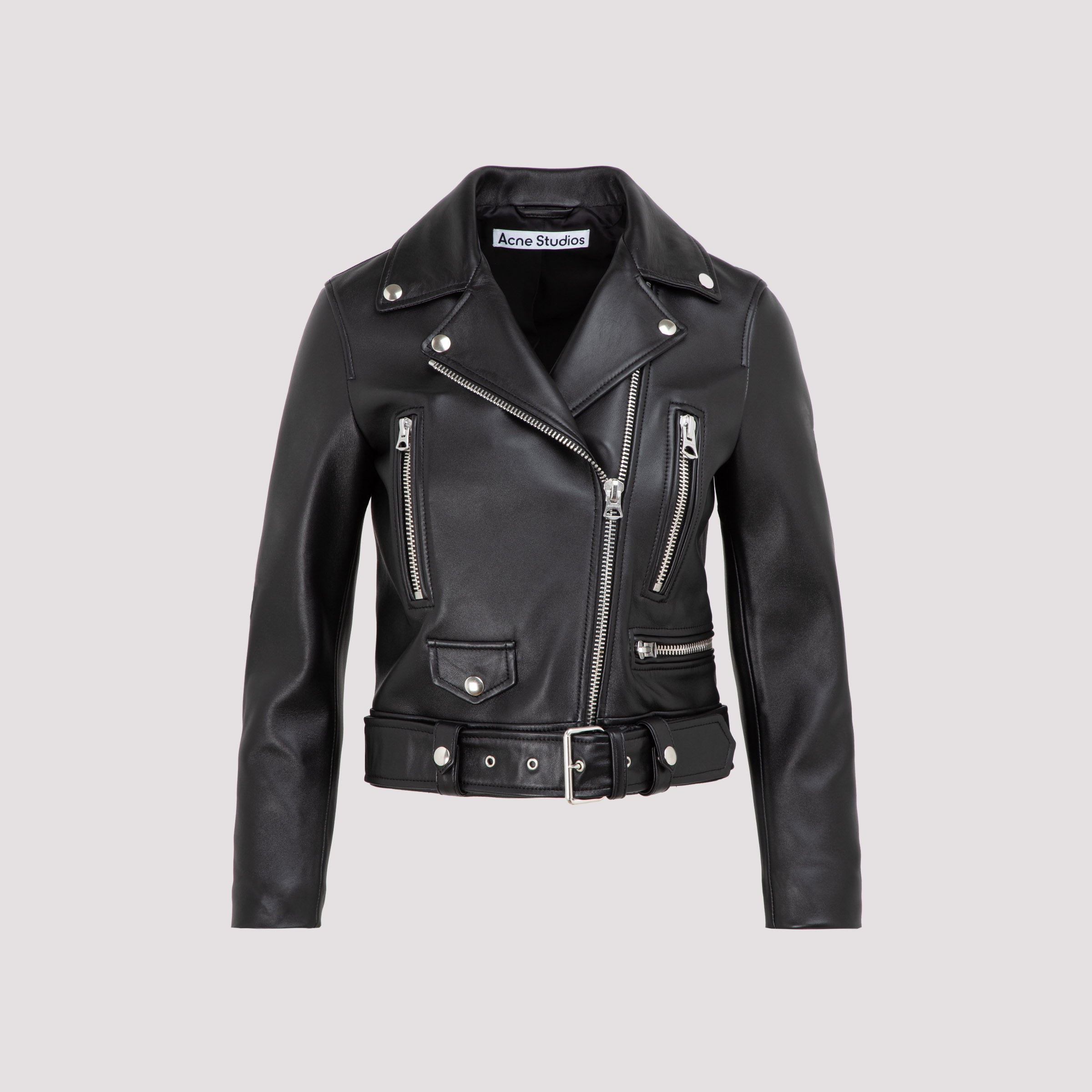 Acne Studios Black Leather Cropped Biker Jacket