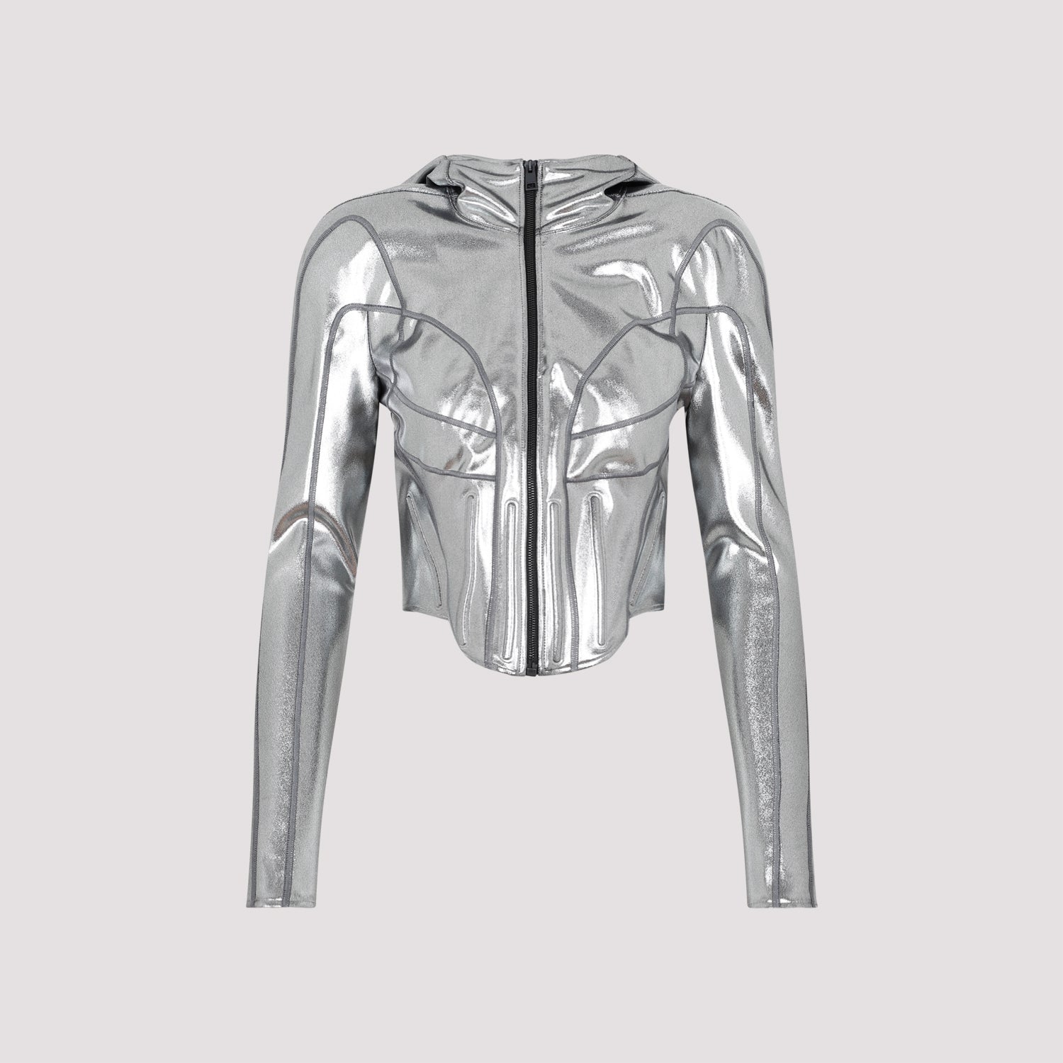 Mugler Chrome Silver Hooded Jacket In Metallic