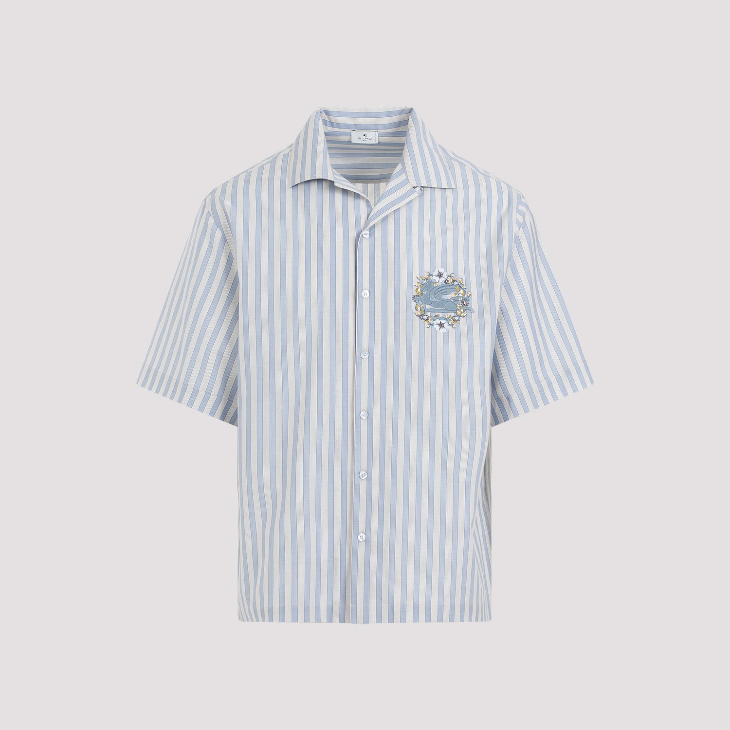 Etro Striped Bowling Cotton Shirt In Blue