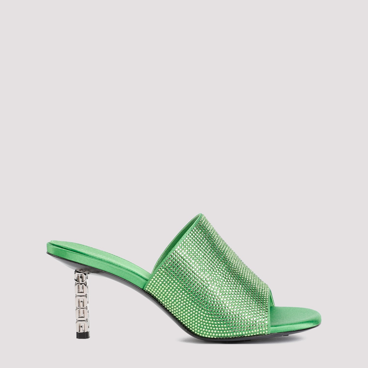 Givenchy Green G Cube Mules In Satin With Strass