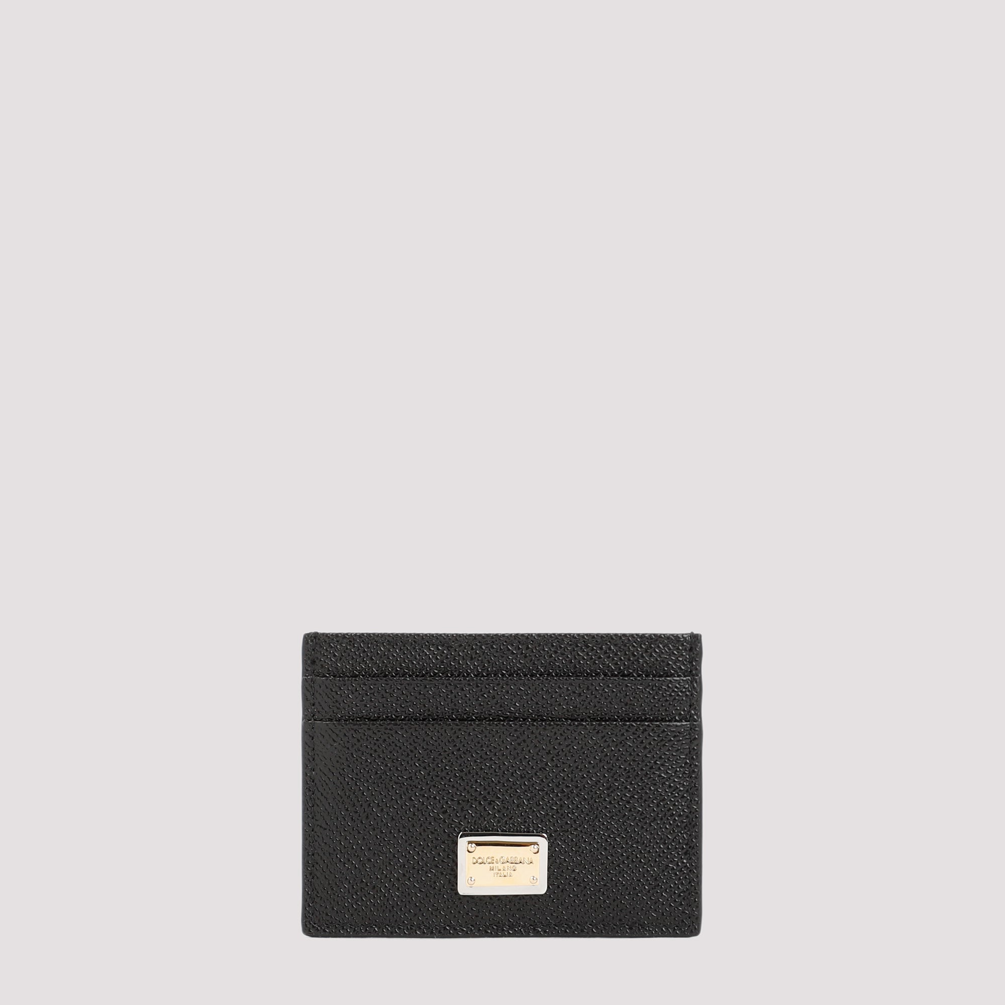 Dolce & Gabbana Ciclamino Leather Cardholder With Logo Plaque In Black