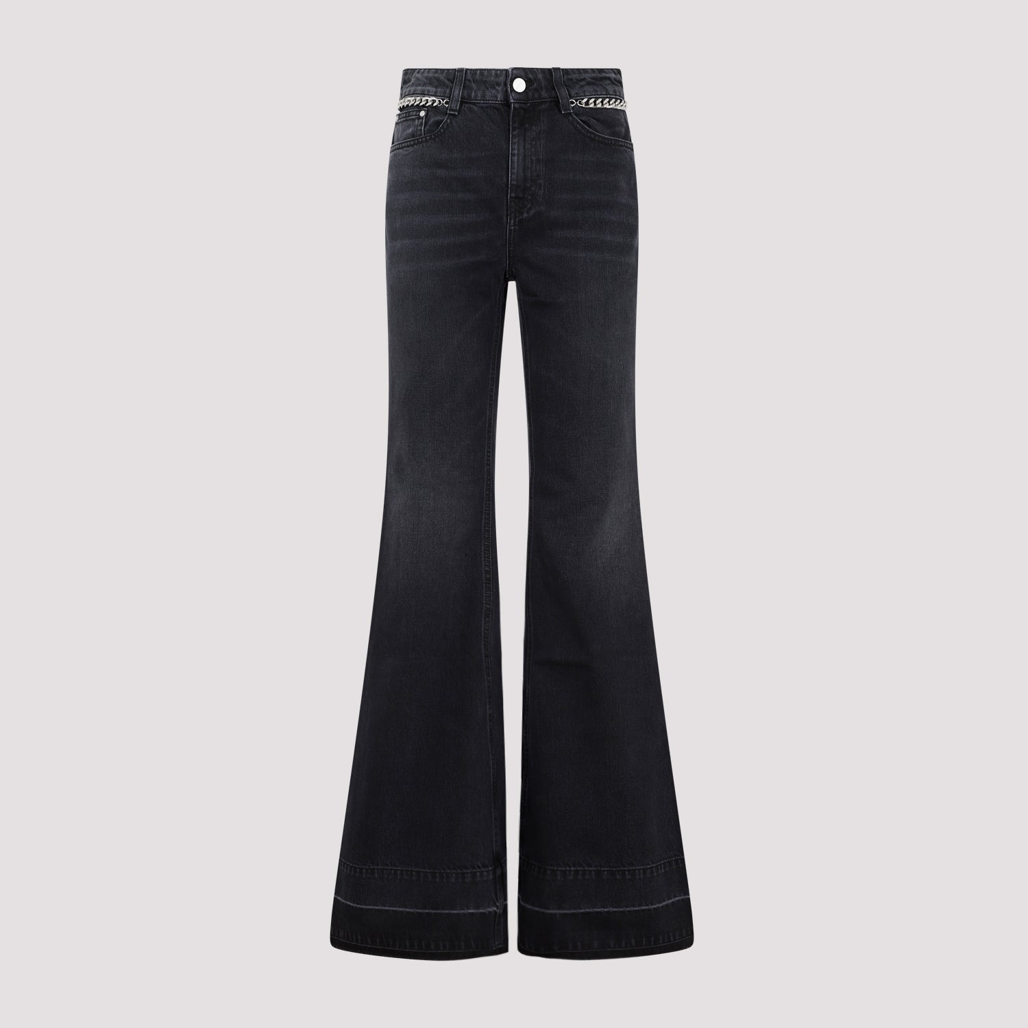 Stella Mccartney Black Falabella Chain Flare Cotton Jeans