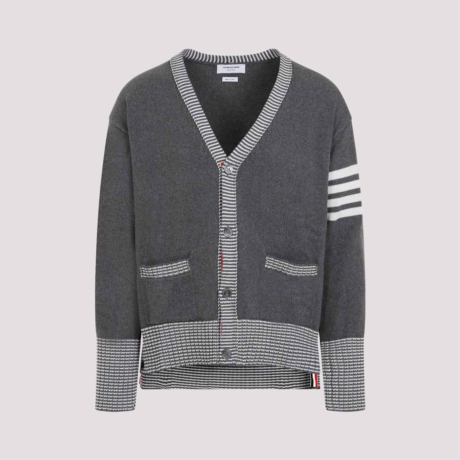 Thom Browne Hector Icon Intarsia Cardigan In Grey