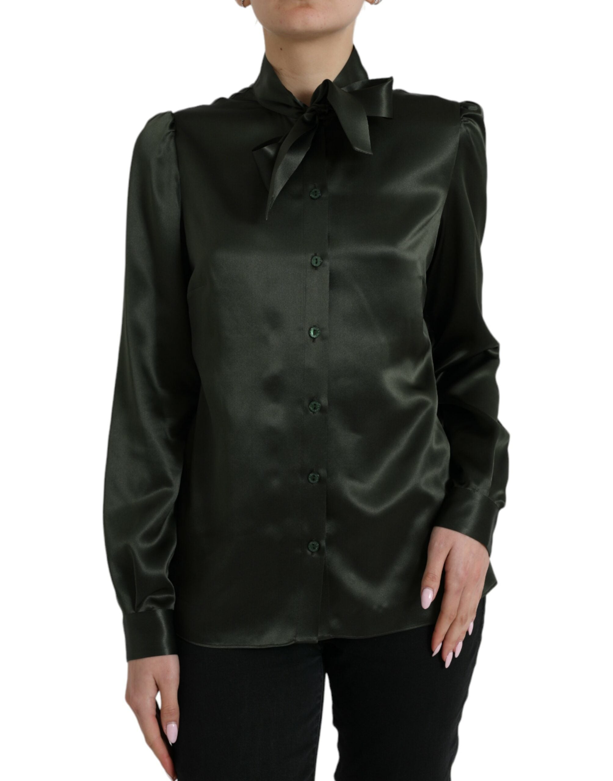 Shop Dolce & Gabbana Elegant Silk Ascot Collar Blouse In Black