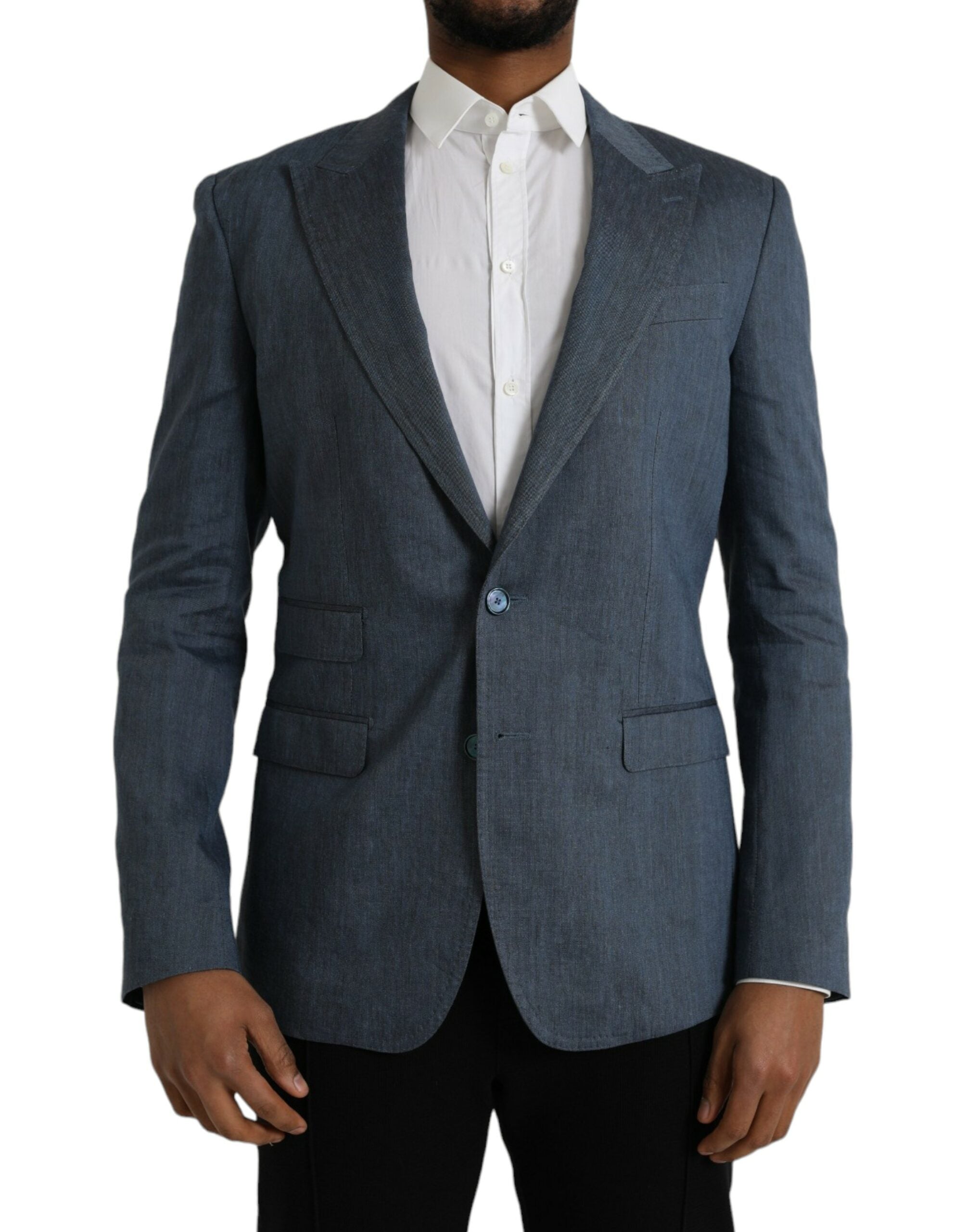 Shop Dolce & Gabbana Blue Linen Napoli Single Breasted Coat Blazer