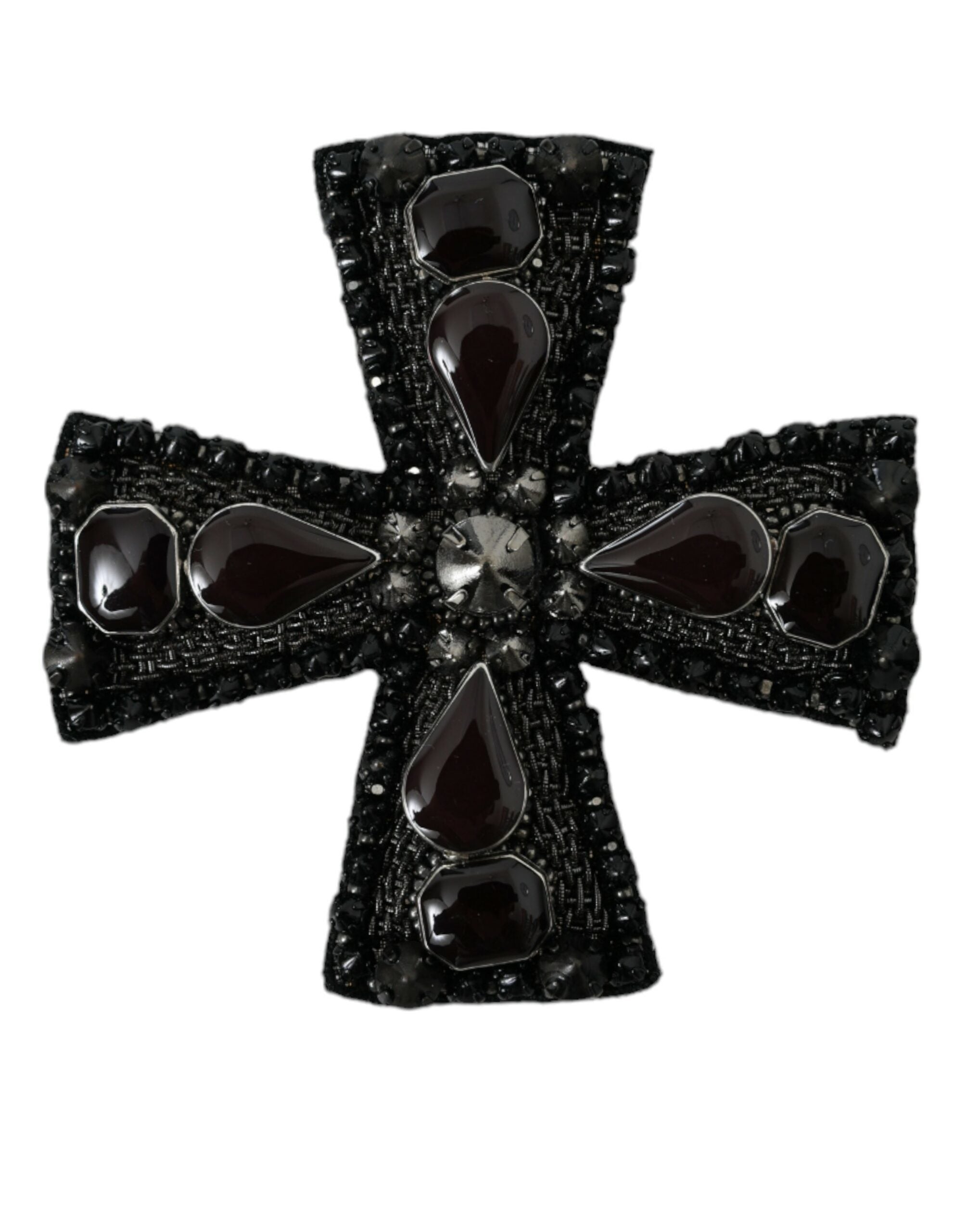 Dolce & Gabbana Black Crystals Embellished Cross Pin Brooch In Burgundy