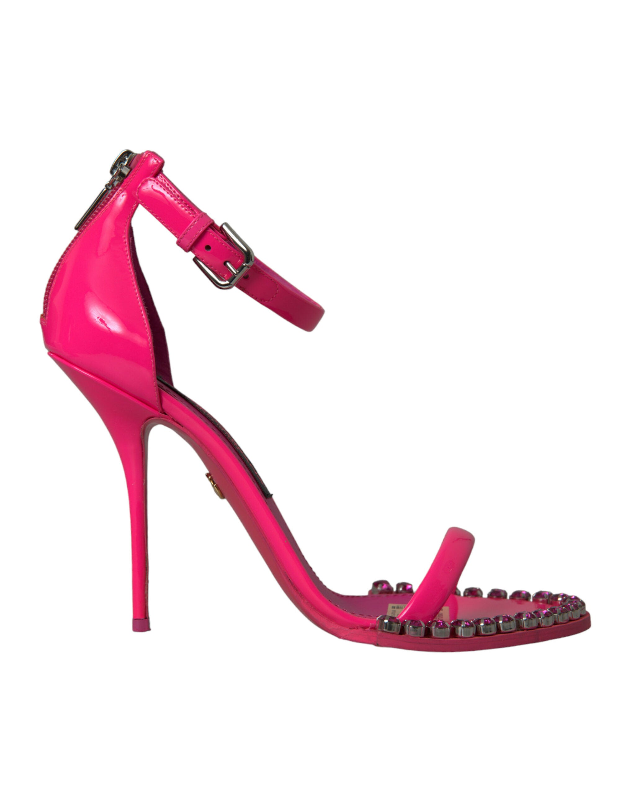Shop Dolce & Gabbana Pink Leather Crystal Heels Sandals Shoes
