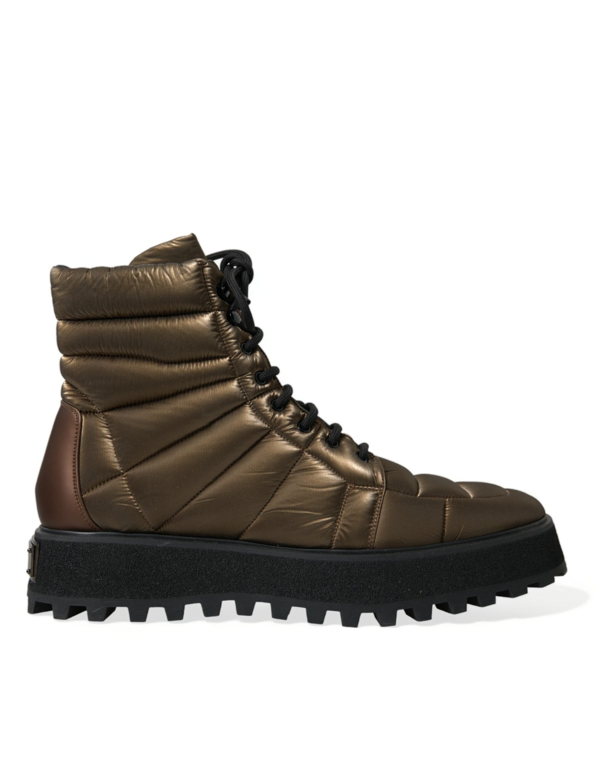 Dolce & Gabbana Bronze Plateau Padded Boots With Dg Logo Plate In Brown