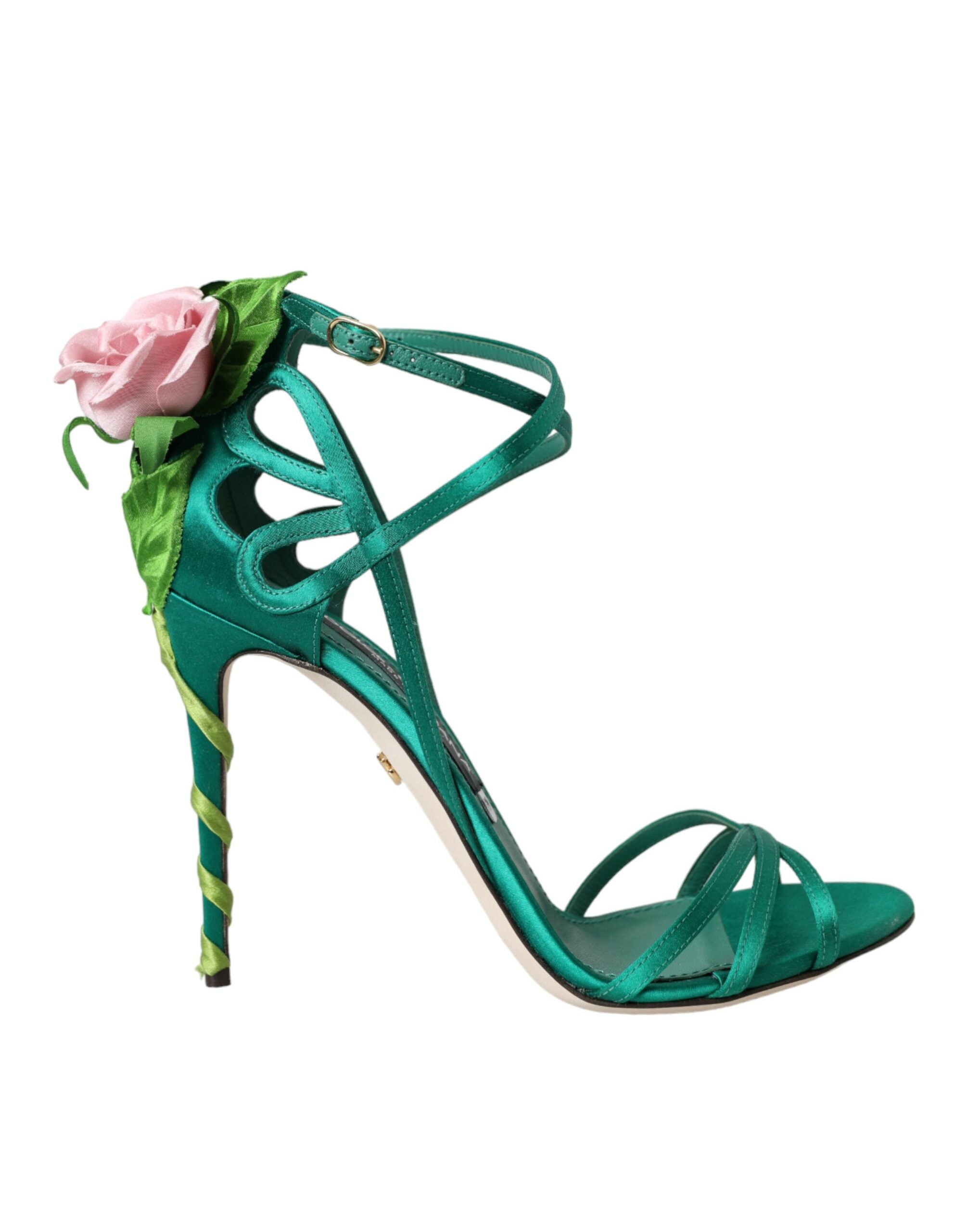 Shop Dolce & Gabbana Green Flower Satin Heels Sandals Shoes